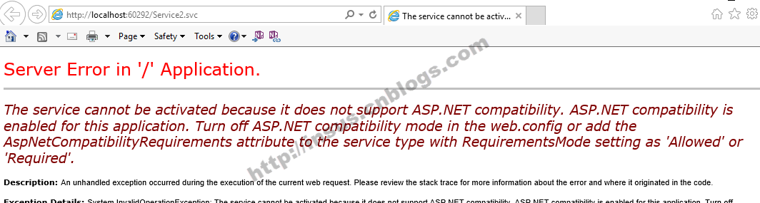 The service cannot be activated because it does not support ASP.NET compatibility