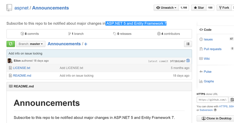 ASP.NET 5 和Entity Framework 7公告仓库