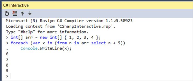 Visual Studio C# Interactive Window