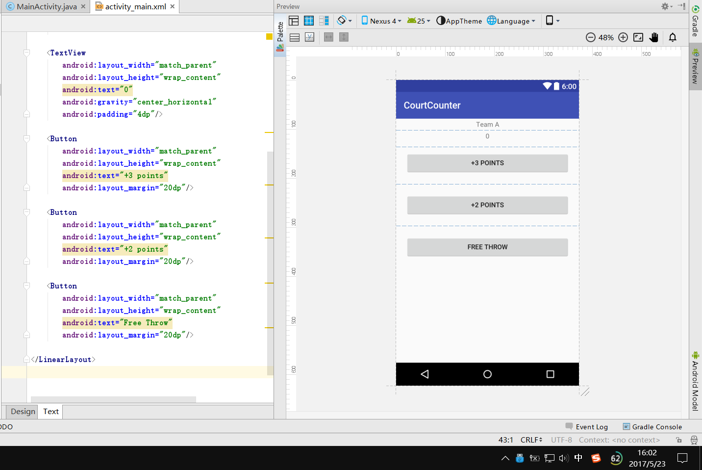 Fig1. Android Studio界面A的Preview