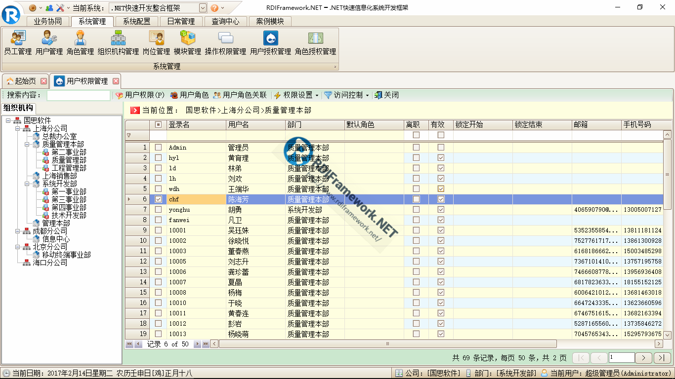 RDIFramework.NET ━ .NET快速信息化系统开发框架 V3.2->WinForm版本新增新的用户权限设置界面效率更高、更规范...