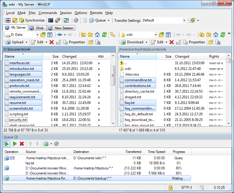 winscp main window