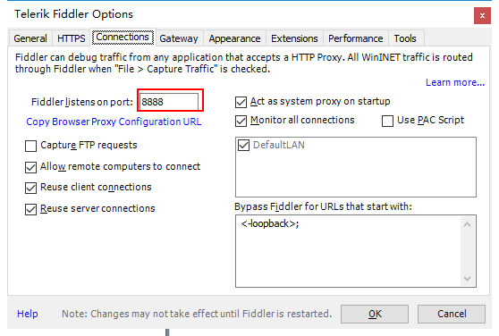 Fiddler 连接端口号设置