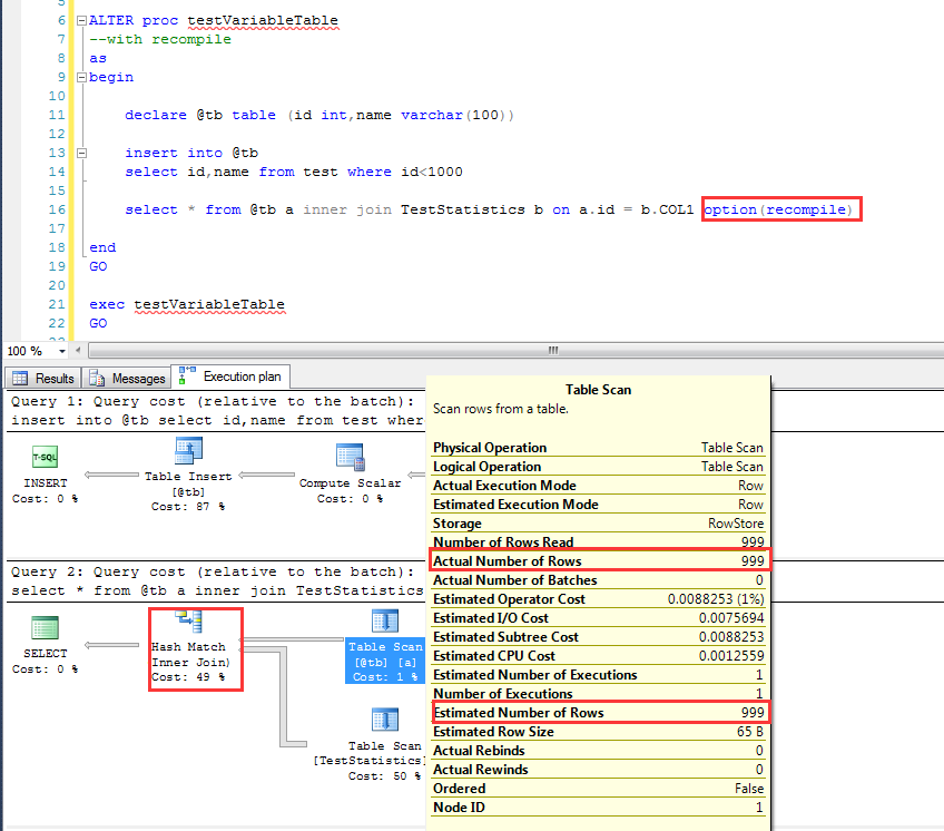 with recompile sql