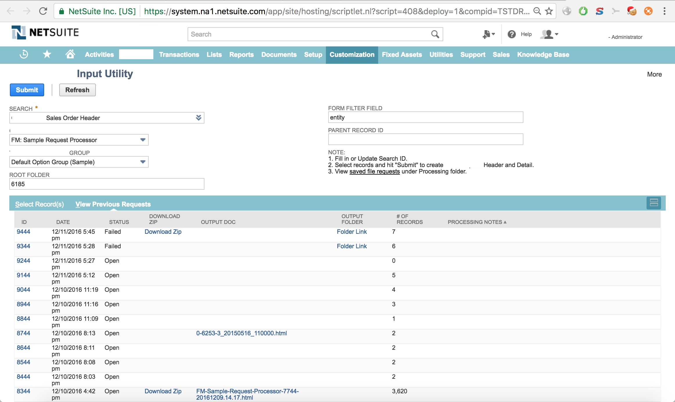 View Historical generated/submited records and proceed status