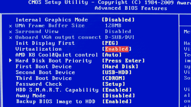 Enable VT-x in bios