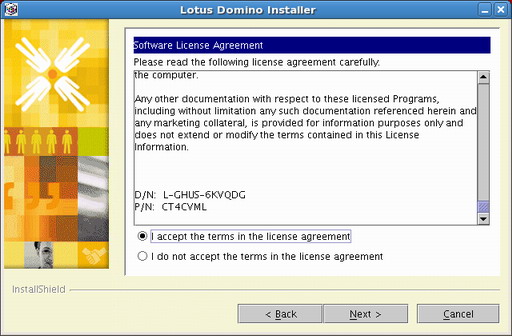 图 3. Domino V8 安装的软件许可协议界面