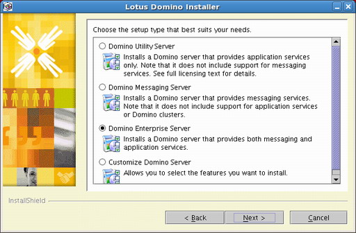 图 10. Domino V8安装的选择Domino Server安装类型界面