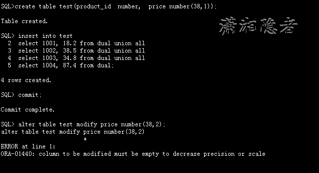 ORA-01440: column to be modified must be empty to decrease precision or scale