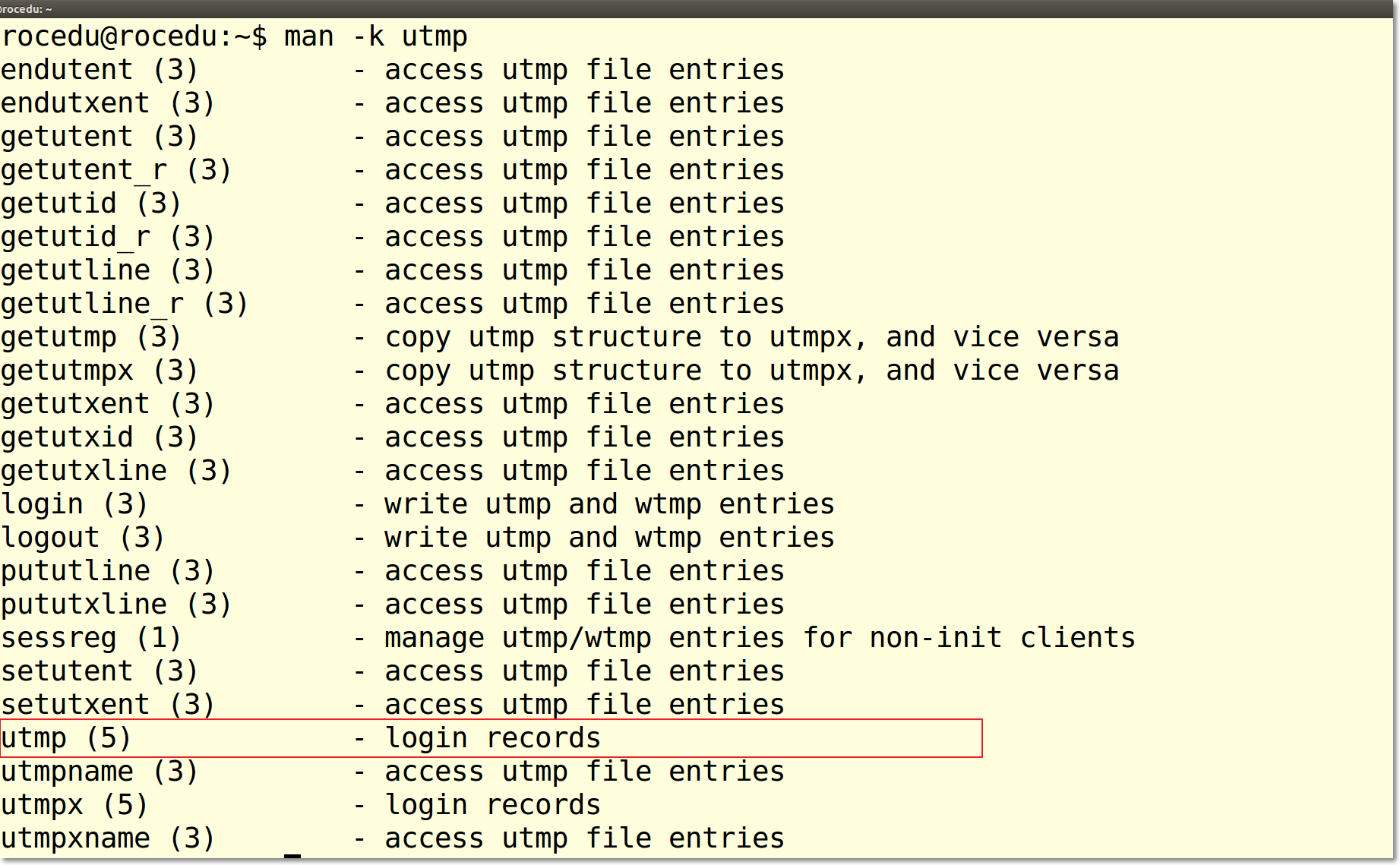 man -k utmp