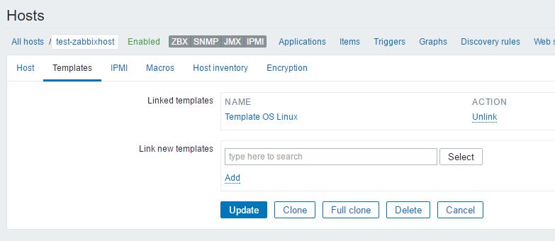 点击Templates 设置关联模板Template OS Linux 并add。
